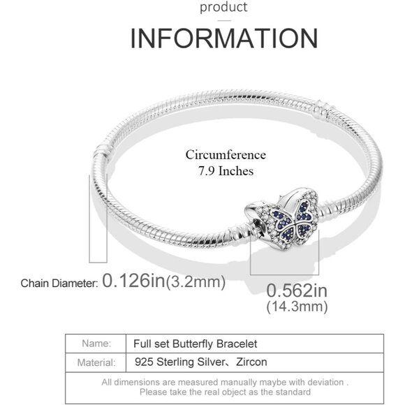 925 Sterling Silver Snake Chain Charm Bracelet Butterfly Sunflower Heart with Cu - Picture 5 of 7